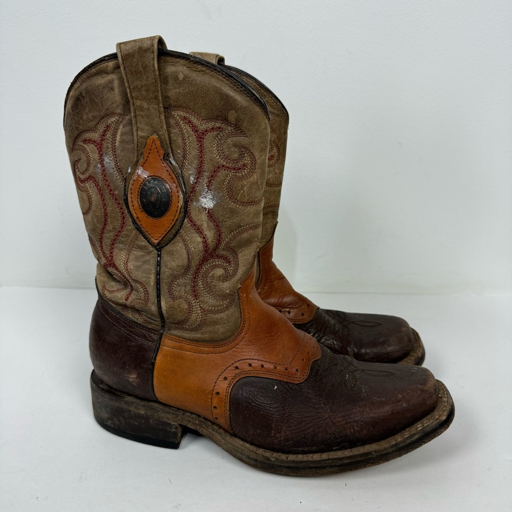 Tombstone Brown Leather Square Toe Western Rodeo Boots Cowboy Cowgirl